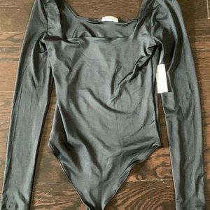 Black square neck bodysuit